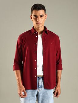 Tommy Hilfiger - Solid Regular Fit Cotton Shirt - Maroon