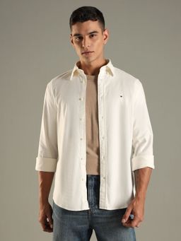 Tommy Hilfiger - Solid Regular Fit Cotton Shirt - Cream
