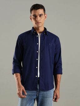 Tommy Hilfiger - Solid Regular Fit Cotton Shirt - Blue