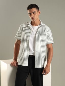 Tommy Hilfiger - Striped Regular Fit Cotton Shirt - White