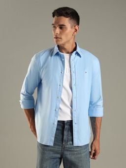 Tommy Hilfiger - Solid Regular Fit Cotton Shirt - Blue