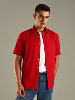 Tommy Hilfiger - Solid Regular Fit Cotton Shirt - Red