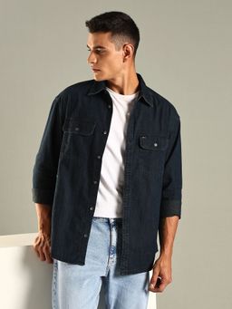 Tommy Hilfiger - Solid Relaxed Fit Cotton Shirt - Navy Blue