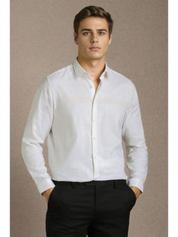 Louis Philippe - Men Cream Textured Full Sleeves Casual Shirt