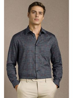 Louis Philippe - Men Grey Print Full Sleeves Formal Shirt