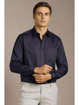 Louis Philippe - Men Navy Blue Solid Full Sleeves Formal Shirt