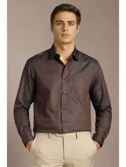Louis Philippe - Men Brown Solid Full Sleeves Formal Shirt