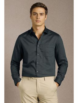 Louis Philippe - Men Navy Blue Textured Full Sleeves Formal Shirt