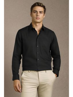 Louis Philippe - Men Black Solid Full Sleeves Formal Shirt