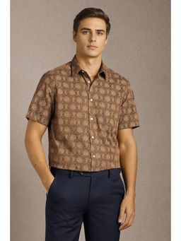 Louis Philippe - Men Brown Print Half Sleeves Formal Shirt