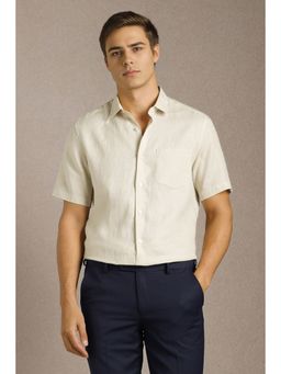 Louis Philippe - Men Cream Textured Half Sleeves Formal Shirt