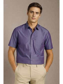 Louis Philippe - Men Purple Solid Half Sleeves Formal Shirt