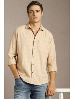 Louis Philippe - Men Beige Textured Full Sleeves Casual Shirt