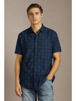 Louis Philippe - Men Navy Blue Print Half Sleeves Casual Shirt