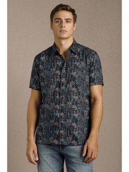 Louis Philippe - Men Navy Blue Print Half Sleeves Casual Shirt