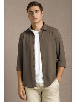 Louis Philippe - Men Brown Textured Full Sleeves Casual Shirt