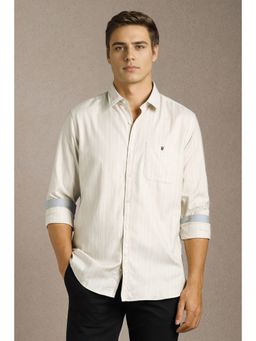 Louis Philippe - Men Beige Textured Full Sleeves Casual Shirt
