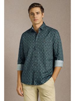 Louis Philippe - Men Teal Print Full Sleeves Casual Shirt