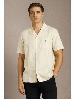 Louis Philippe - Men Beige Solid Half Sleeves Casual Shirt