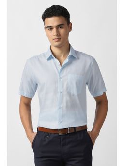 Van Heusen - Men Men Light Blue Textured Half Sleeves Shirt