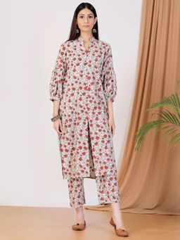 Empress Pitara - Off-White Block Print Twin Kurta And Pant (Set of 2)