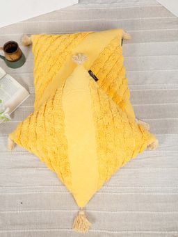 HOSTA HOMES - Pure Cotton Hand Tufted Tessel Cushion Cover Yellow (Pack Of 2) (16X16 Inches)