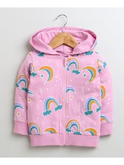 Bumzee - Pink Girls Full Sleeves Cotton Zipper Hoodie