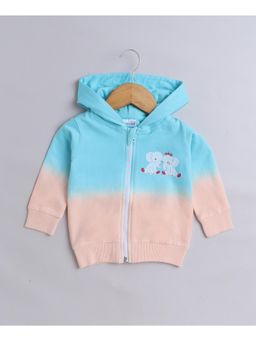 Bumzee - Blue & Peach Girls Full Sleeves Cotton Zipper Hoodie