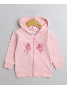 Bumzee - Peach Girls Full Sleeves Cotton Zipper Hoodie