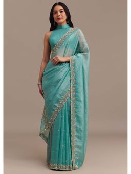 KALKI FASHION - Light Blue Tissue Embroidered Cutdana and Sequins Saree with Unstitched Blouse