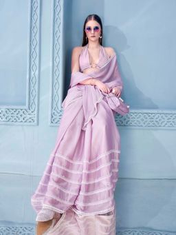 Tikhi Imli - Pink Rangoli with Embellished Frill Lace Saree with Unstitched Blouse