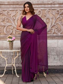 Tikhi Imli - Two Tone Purple Solid Saree with Unstitched Blouse