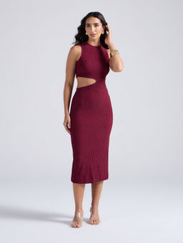 Twenty Dresses by Nykaa Fashion - Red Sleeveless Cut Out Detail Fitted Midi Dress