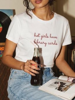 Uptownie - White Typography Cotton Lycra T-Shirt