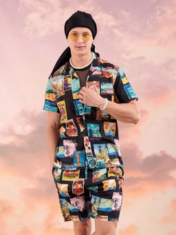 The Indian Garage Co - Black Printed Regular Fit Shirt and Shorts (Set of 2)