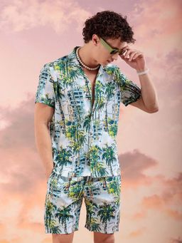 The Indian Garage Co - Blue Printed Regular Fit Shirt and Shorts (Set of 2)