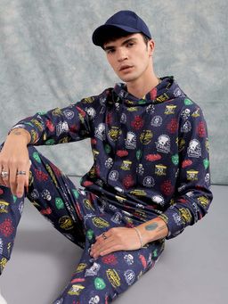 The Indian Garage Co - Navy Blue Printed Regular Fit Hoodie and Joggers (Set of 2)