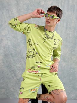 The Indian Garage Co - Yellow Printed Regular Fit Sweatshirt and Shorts (Set of 2)