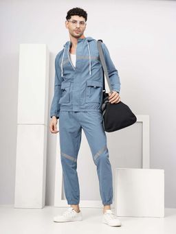 The Indian Garage Co - Blue Printed Regular Fit Jacket and Joggers (Set of 2)