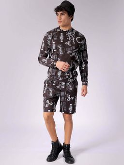 The Indian Garage Co - Brown Printed Regular Fit Sweatshirt and Shorts (Set of 2)