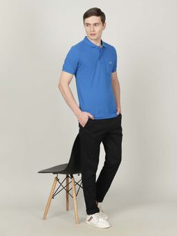 Crocodile - Blue Solid/Plain Slim Fit Polo T-Shirt