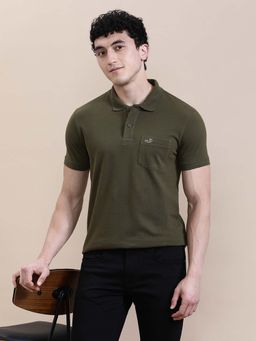 Crocodile - Olive Solid/Plain Slim Fit Polo T-Shirt