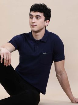 Crocodile - Navy Blue Solid/Plain Slim Fit Polo T-Shirt