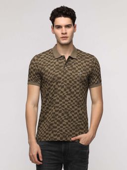 Crocodile - Green Printed Slim Fit Polo T-Shirt