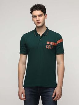 Crocodile - Green Solid/Plain Slim Fit Polo T-Shirt