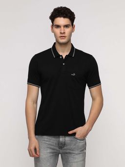 Crocodile - Black Solid/Plain Slim Fit Polo T-Shirt