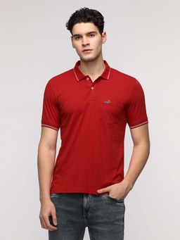 Crocodile - Red Solid/Plain Slim Fit Polo T-Shirt