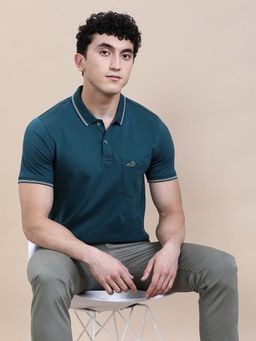 Crocodile - Teal Solid/Plain Regular Fit Polo T-Shirt