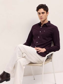 The Bear House - Wine Solid/Plain Slim Fit Shirt