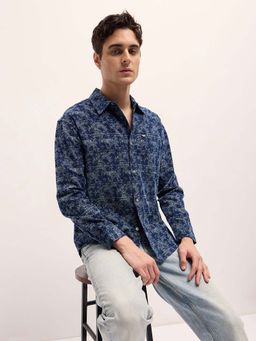 The Bear House - Blue Printed Regular Fit Shirt